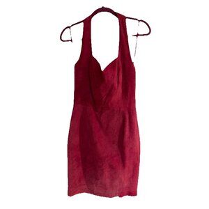 Pia Rucci Vintage Cranberry Red Leather Halter Mini Dress size 12 Dynasty
